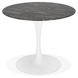 Alterego Table à manger 'GOST' ronde en verre noir effet marbre et pied central blanc - Ø 90 CM