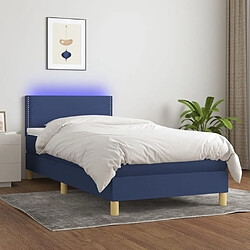 vidaXL Sommier à lattes de lit avec matelas et LED Bleu 90x190cm Tissu 