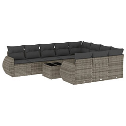 vidaXL Salon de jardin 11 pcs avec coussins gris résine tressée