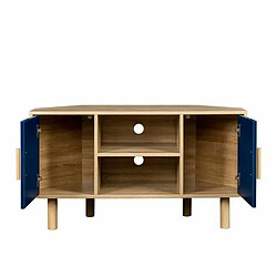 Avis Meuble TV d'angle LILA - 2 portes - Décor mélaminé Bleu - Pieds en bois massif - L90 x P35 x H55 cm