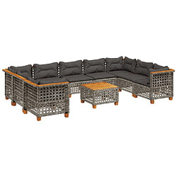 vidaXL Salon de jardin avec coussins 10 pcs gris résine tressée