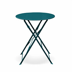 Avis Salon de jardin bistrot pliable Emilia rond bleu canard, table ?60cm avec 2 chaises pliantes, acier thermolaqué | sweeek