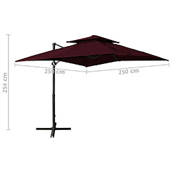 vidaXL Parasol de jardin en porte-à-faux à double toit rouge bordeaux pas cher