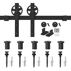 Stoex 150 cm Simple Porte Quincaillerie pour La Prote Simple Coulissante de Grange En Bois Antique Roue de Base à Gros Rayons Noir Roller Kit Système de Porte avec Roulettes et Rail