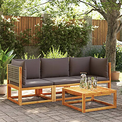 vidaXL Salon de jardin avec coussins 3 pcs bois massif d'acacia