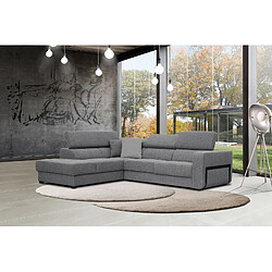 Courtois Laville Canapé d'angle gauche Bergo 5 places en tissu gris avec coussins déco