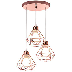 Stoex Plafonnier Rétro À 3 Lumières Or Rose Suspension Luminaire Vintage D'Intérieur Suspension Lustre E27 Cage en Métal