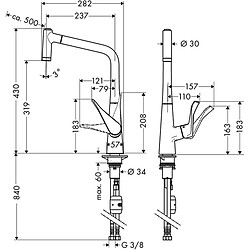 Acheter Mitigeur de cuisine HANSGROHE Metris M71 , avec douchette extractible 2 jets chromé - 14820000