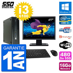 PC HP 600 G2 SFF Ecran 27" Intel Core i3-6100 RAM 16Go SSD 480Go Windows 10 Wifi · Occasion 