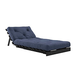 Acheter Inside 75 Fauteuil convertible futon ROOTS pin laqué noir matelas 90 x 200 cm coloris bleu marine