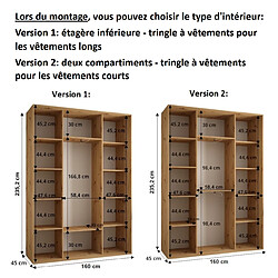 Abiks Meble Armoire à portes coulissantes Davos 1 235.2 x 160 x 45 3 portes coulissante (Blanc/Noir/Argent) pas cher