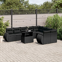 vidaXL Salon de jardin 10 pcs avec coussins noir résine tressée 