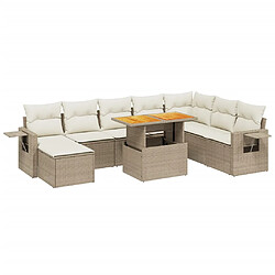 vidaXL Salon de jardin avec coussins 9 pcs beige résine tressée