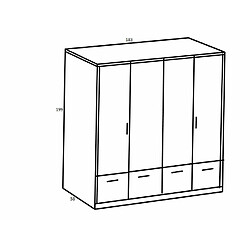 Inside 75 Armoire JUDE 4 portes 4 tiroirs décor graphite façade digi-steel-optic porte soft close