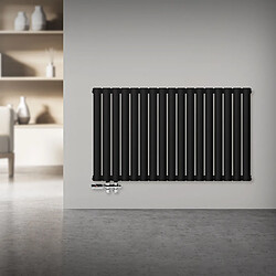 LuxeBath Radiateur noir mat double couche raccord à gauche au sol traversante 102 x 60 cm 