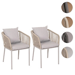 Mendler Set de 2 chaises de jardin HWC-N41, chaise d'extérieur avec accoudoirs, résistante aux intempéries aluminium corde tressée ~ gris clair Coussin gris clair 