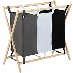 Helloshop26 Panier corbeille à linge lessive bois avec 3 compartiments 120 litres 3001006