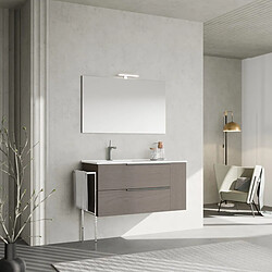 Kiamami Valentina ARMOIRE DE SALLE DE BAINS MURALE 100 CM EN BOIS GRIS AVEC LAVABO À GAUCHE | NEW YORK 