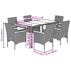 vidaXL Ensemble à manger de jardin et coussins 7 pcs noir rotin acacia pas cher