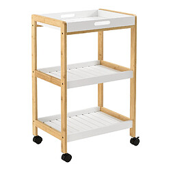 Helloshop26 Chariot de service cuisine roulant desserte avec plateau amovible roulettes bambou MDF plastique 75 cm blanc bois naturel 03_0005007 