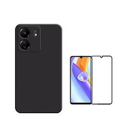 Kit de film en verre trempé de la couverture de 5D + couvercle de silicone liquide Phonecare pour Xiaomi Redmi 13C - le noir