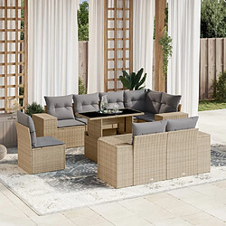 vidaXL Salon de jardin avec coussins 9 pcs beige résine tressée