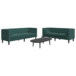 vidaXL Ensemble de canapé Chesterfield et traversins 2 pcs vert foncé