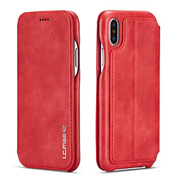 Wewoo Coque Pour iPhone X / XS Hon Ancient Series Etui en cuir avec fentes cartes & support & portefeuille Rouge