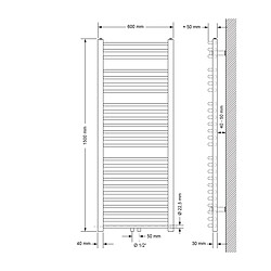 ECD Germany Radiateur Design Sahara Non Électrique - 600 x 1500 mm - Anthracite - Connexion Central - avec Kit de Raccordement au Sol et Thermostat - Forme Courbé - Sèche-Serviettes pour Salle Bain