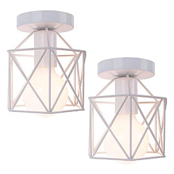 STOEX Plafonnier vintage industrielle design forme cage cube lampe de plafond mé STOEX Plafonnier vintage industrielle design forme cage cube lampe de plafond métal luminaire pour Salon Chambre Salle à manger blanc(sans ampoule) (x 2)