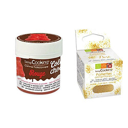 Scrapcooking Colorant alimentaire liposoluble rouge + paillettes dorées