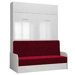 Inside 75 Armoire lit escamotable DYNAMO SOFA accoudoirs façade blanc brillant canapé rouge 140*200 cm 