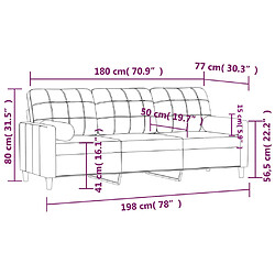 vidaXL Canapé 3 places avec oreillers décoratifs crème 180 cm tissu pas cher