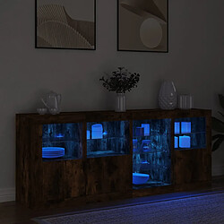 Avis vidaXL Buffet avec lumières LED chêne fumé 164x37x67 cm