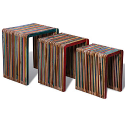 vidaXL Table gigogne 3 pcs Teck recyclé coloré