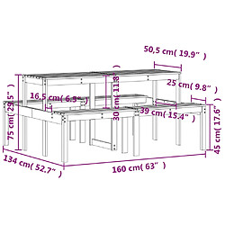 vidaXL Table de pique-nique 160x134x75 cm bois massif de pin pas cher