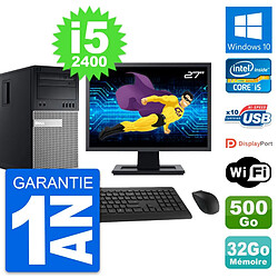 PC Tour Dell 990 Ecran 27" Intel i5-2400 RAM 32Go Disque 500Go Windows 10 Wifi · Occasion 