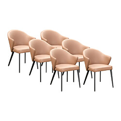 Vente-Unique Lot de 6 chaises avec accoudoirs en cuir et acier noir - Camel - MIBELLY de Maison Céphy