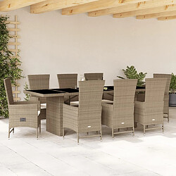 vidaXL Ensemble à manger de jardin et coussins 9 pcs beige Poly rotin 