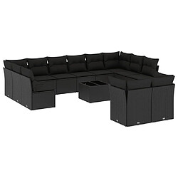 vidaXL Salon de jardin avec coussins 13 pcs noir résine tressée