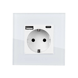 Ledkia Prise avec port USB Schuko Type F avec Cadre Verre Modern Blanc