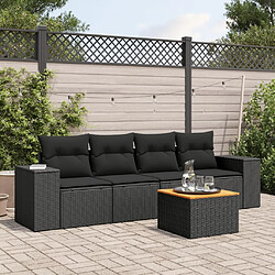 Maison Chic Salon de jardin 5 pcs avec coussins | Ensemble de Table et chaises | Mobilier d'Extérieur noir résine tressée -GKD48387