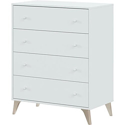 Pegane Commode avec 4 tiroirs coloris blanc artic - Hauteur 95 x Longueur 77,5 x Profondeur 40 cm 