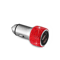 Avis Wewoo Chargeur rapide USB double en alliage d'aluminium QC3.0 de voiture diamant rouge