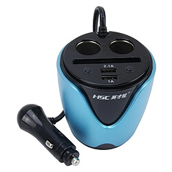 Wewoo HSC YC-19 chargeur de tasse bleu de voiture 2.1A / 1A double ports USB de 12V-24V avec 2-Socket Cigarette et prise de carte