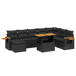 vidaXL Salon de jardin 8 pcs avec coussins noir résine tressée