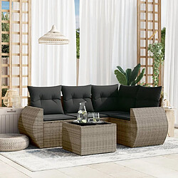 vidaXL Salon de jardin 5 pcs avec coussins gris résine tressée