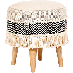 ICONIK INTERIOR Tabouret boho Bali design en bois de pin, coton - Joyce Bali Noir