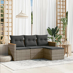 vidaXL Salon de jardin 4 pcs avec coussins gris résine tressée 