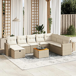 vidaXL Salon de jardin avec coussins 9 pcs beige résine tressée 